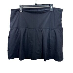 Lands End Ultra High Waist Tummy Control Swim Skirt Womens 22W Black Skort Suit